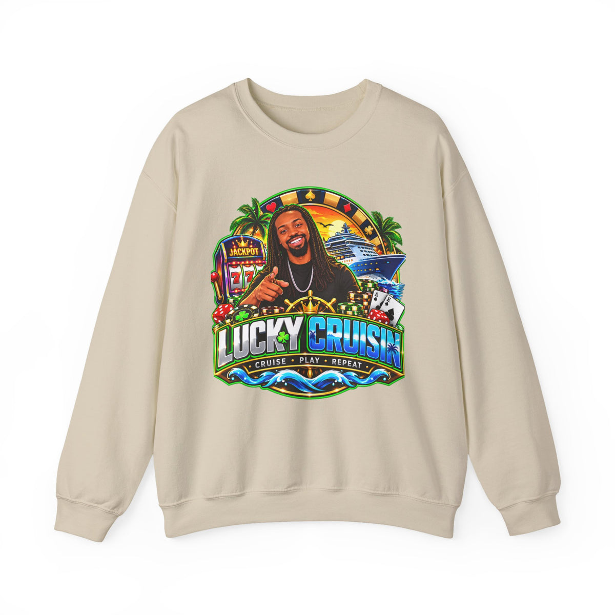 Lucky Cruise Crewneck Sweatshirt — Vibrant Casino Cruise Graphic