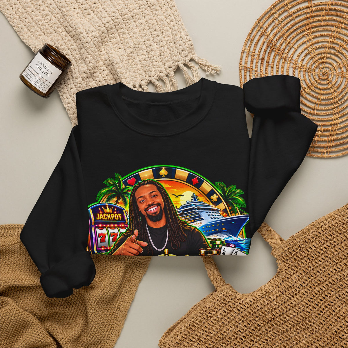 Lucky Cruise Crewneck Sweatshirt — Vibrant Casino Cruise Graphic