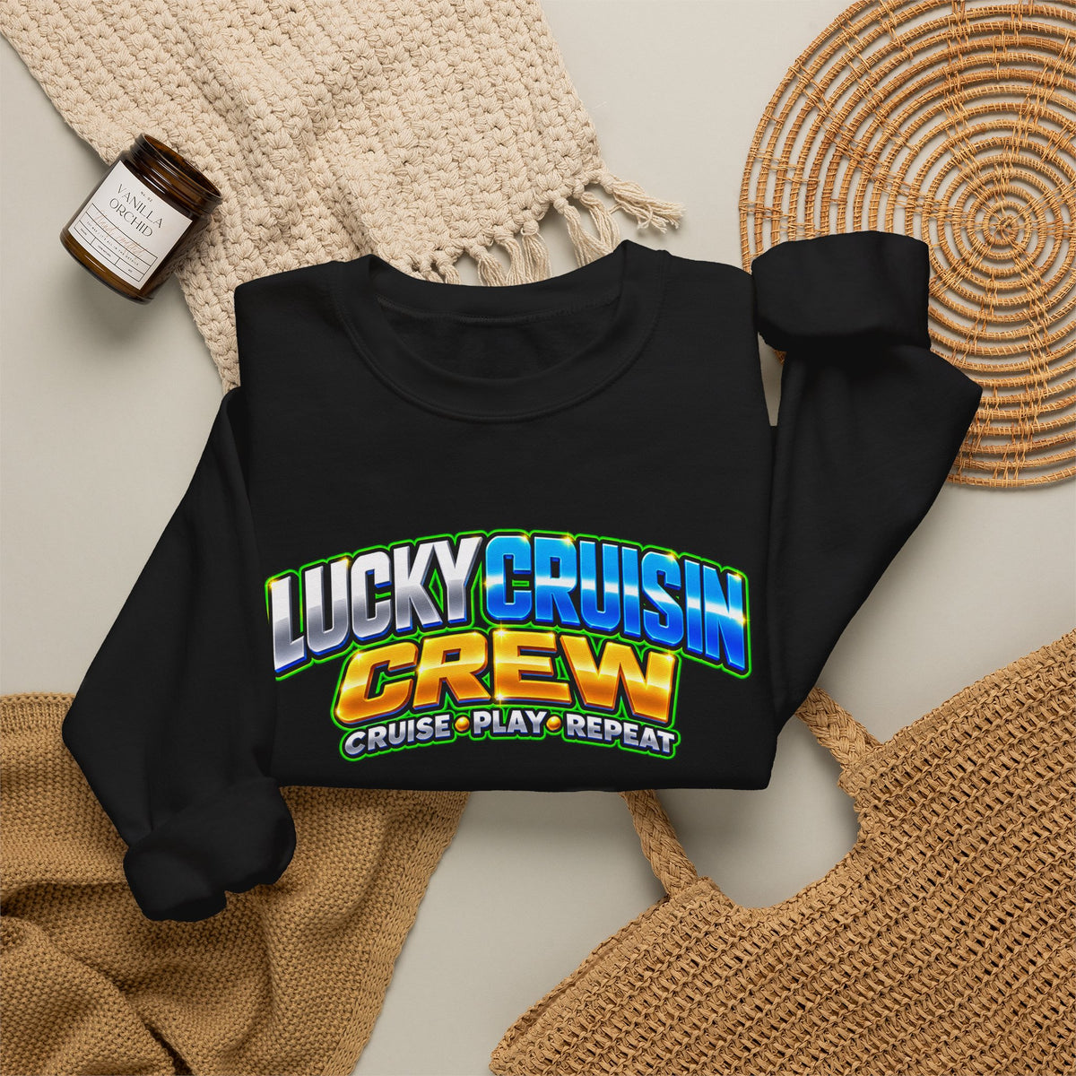 Crewneck Sweatshirt - "Lucky Cruisin' Crew" Graphic (Cruise • Play • Repeat)