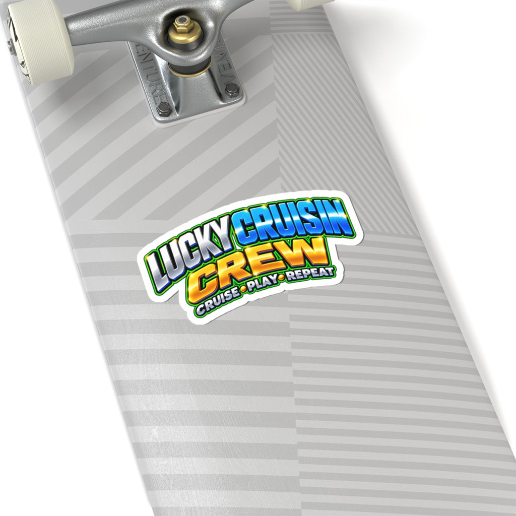Lucky Cruisin Crew Sticker — 'Cruise • Play • Repeat' Kiss-Cut Laptop/Waterproof Sticker