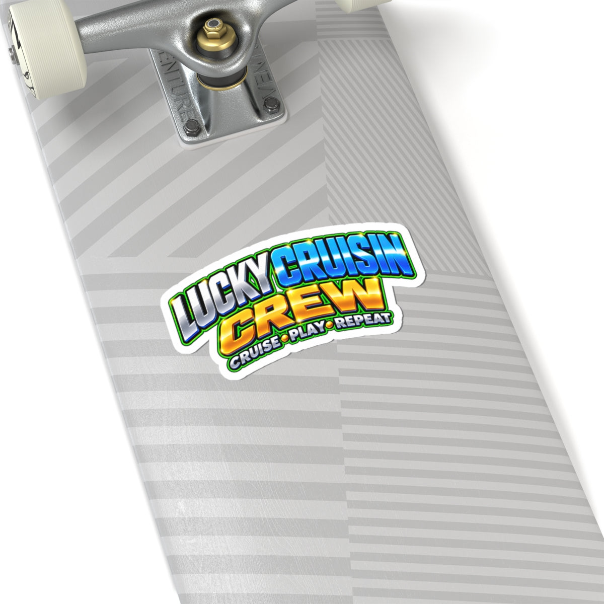 Lucky Cruisin Crew Sticker — 'Cruise • Play • Repeat' Kiss-Cut Laptop/Waterproof Sticker