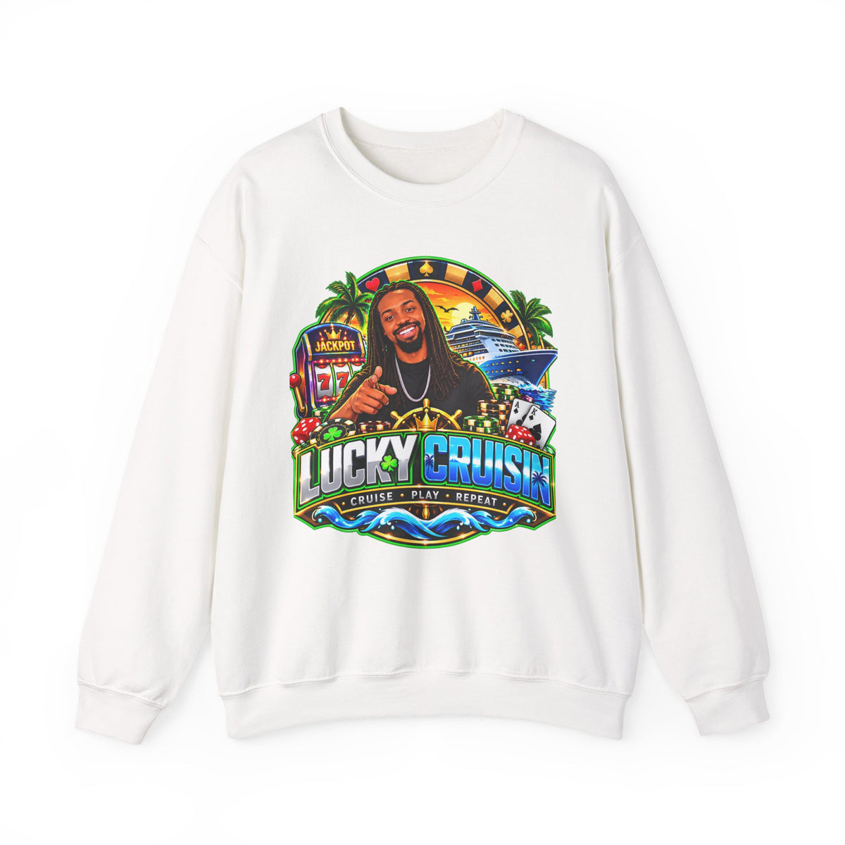 Lucky Cruise Crewneck Sweatshirt — Vibrant Casino Cruise Graphic