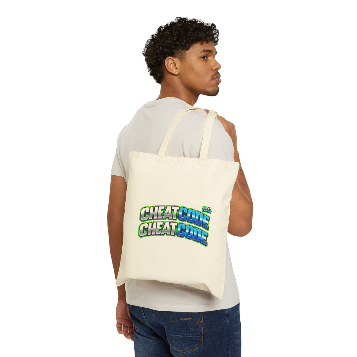 Cheat Code Retro Logo Tote Bag — Gamer Canvas Grocery & Book Tote