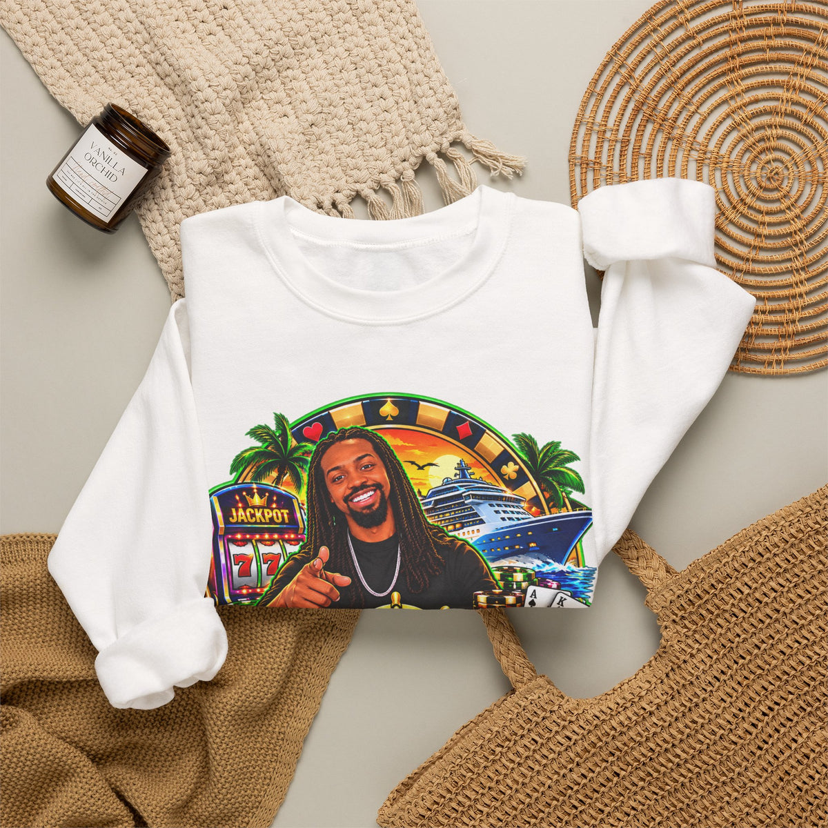 Lucky Cruise Crewneck Sweatshirt — Vibrant Casino Cruise Graphic