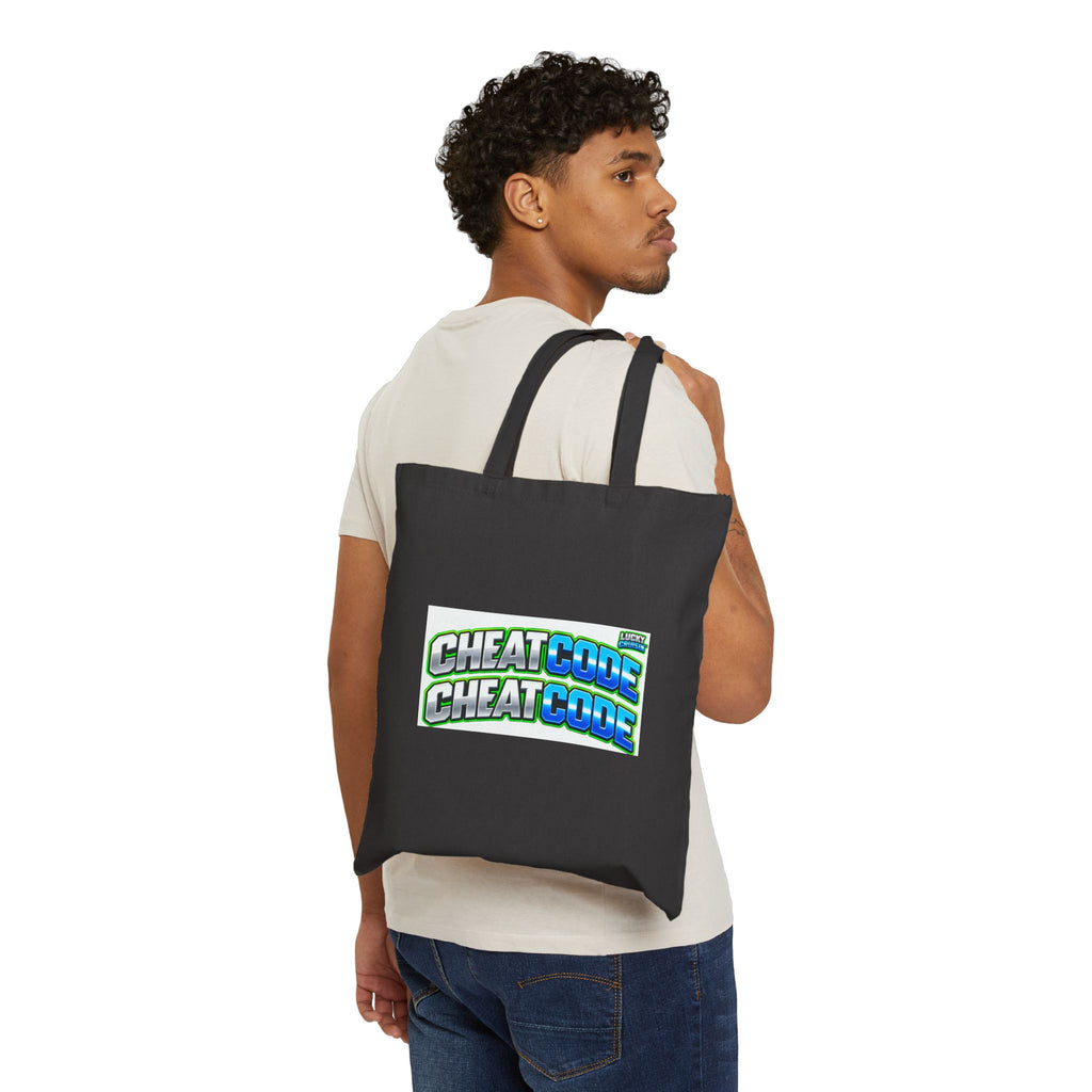 Cheat Code Retro Logo Tote Bag — Gamer Canvas Grocery & Book Tote