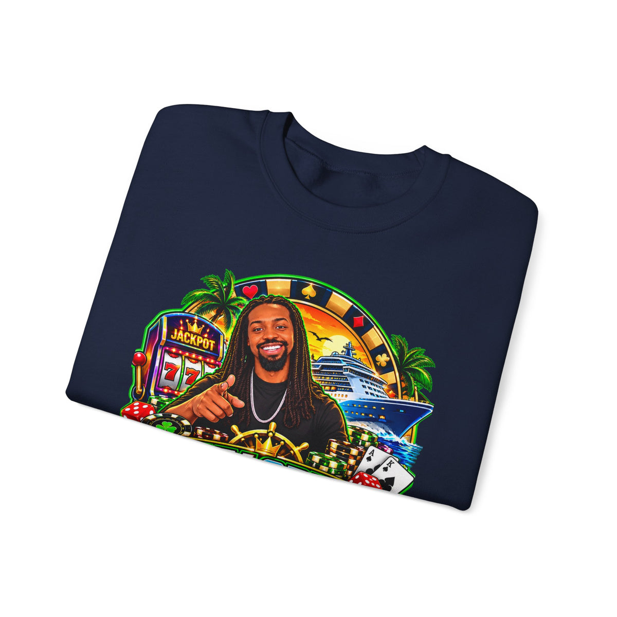 Lucky Cruise Crewneck Sweatshirt — Vibrant Casino Cruise Graphic