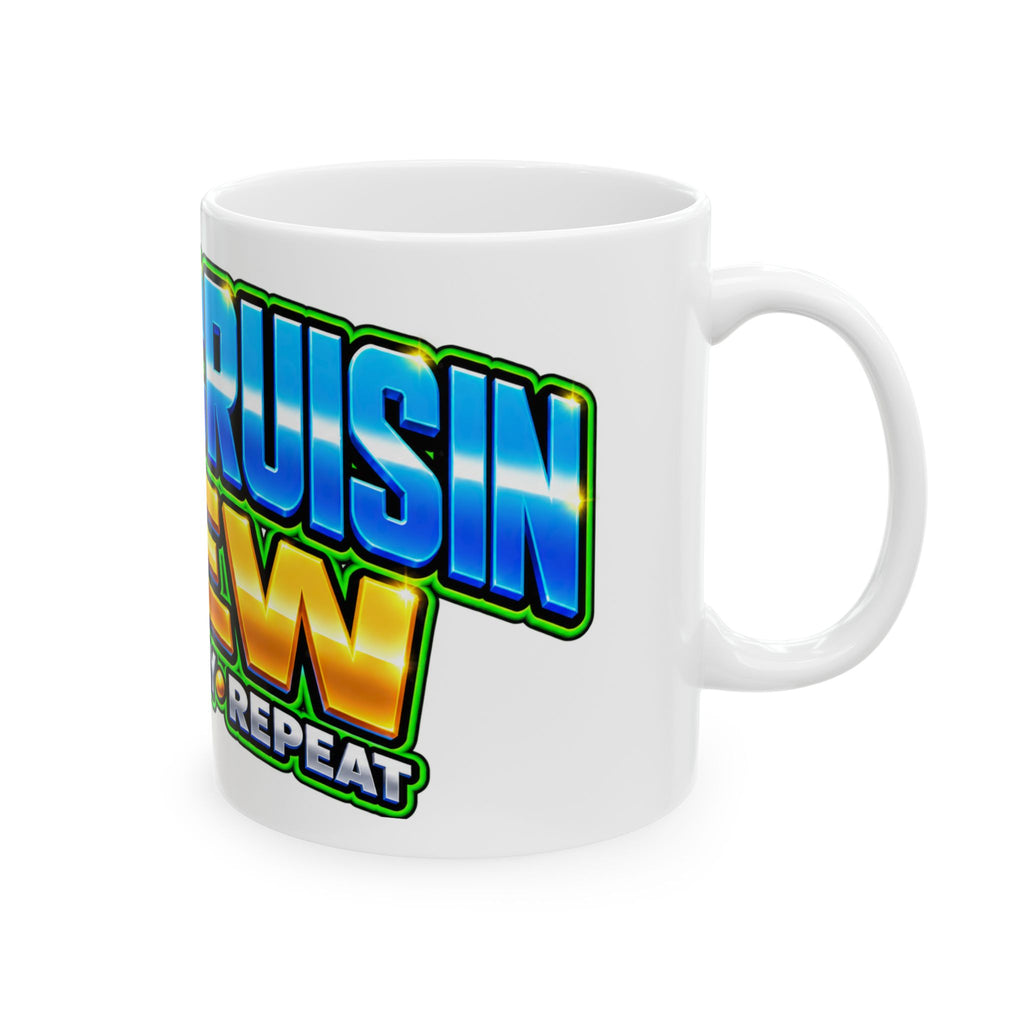 Cruise Crew Ceramic Mug — "Cruise • Play • Repeat" Colorful Vacation Coffee Cup (11oz, 15oz)