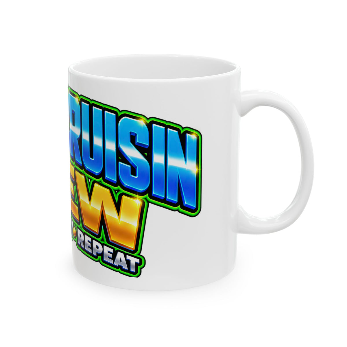 Cruise Crew Ceramic Mug — "Cruise • Play • Repeat" Colorful Vacation Coffee Cup (11oz, 15oz)