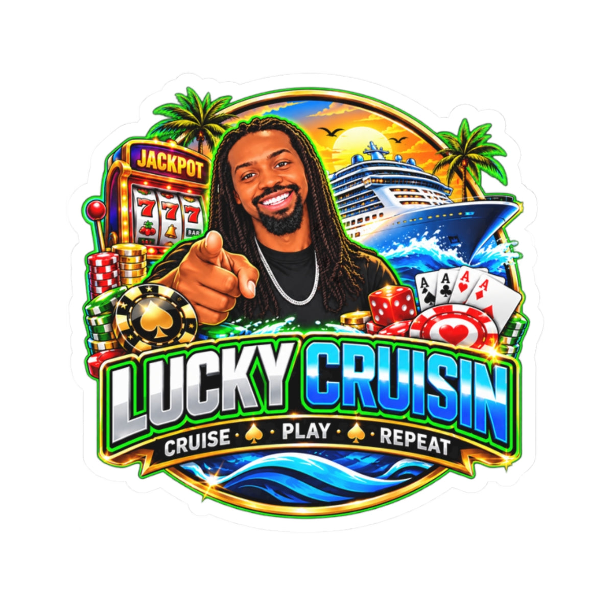 Lucky Cruisin’ Cruise Vacation Casino Kiss-Cut Sticker