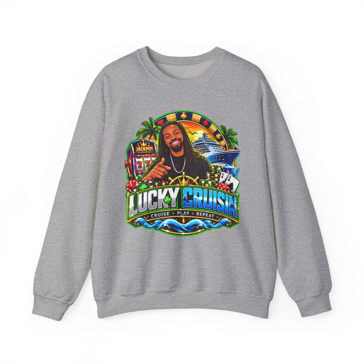 Lucky Cruise Crewneck Sweatshirt — Vibrant Casino Cruise Graphic
