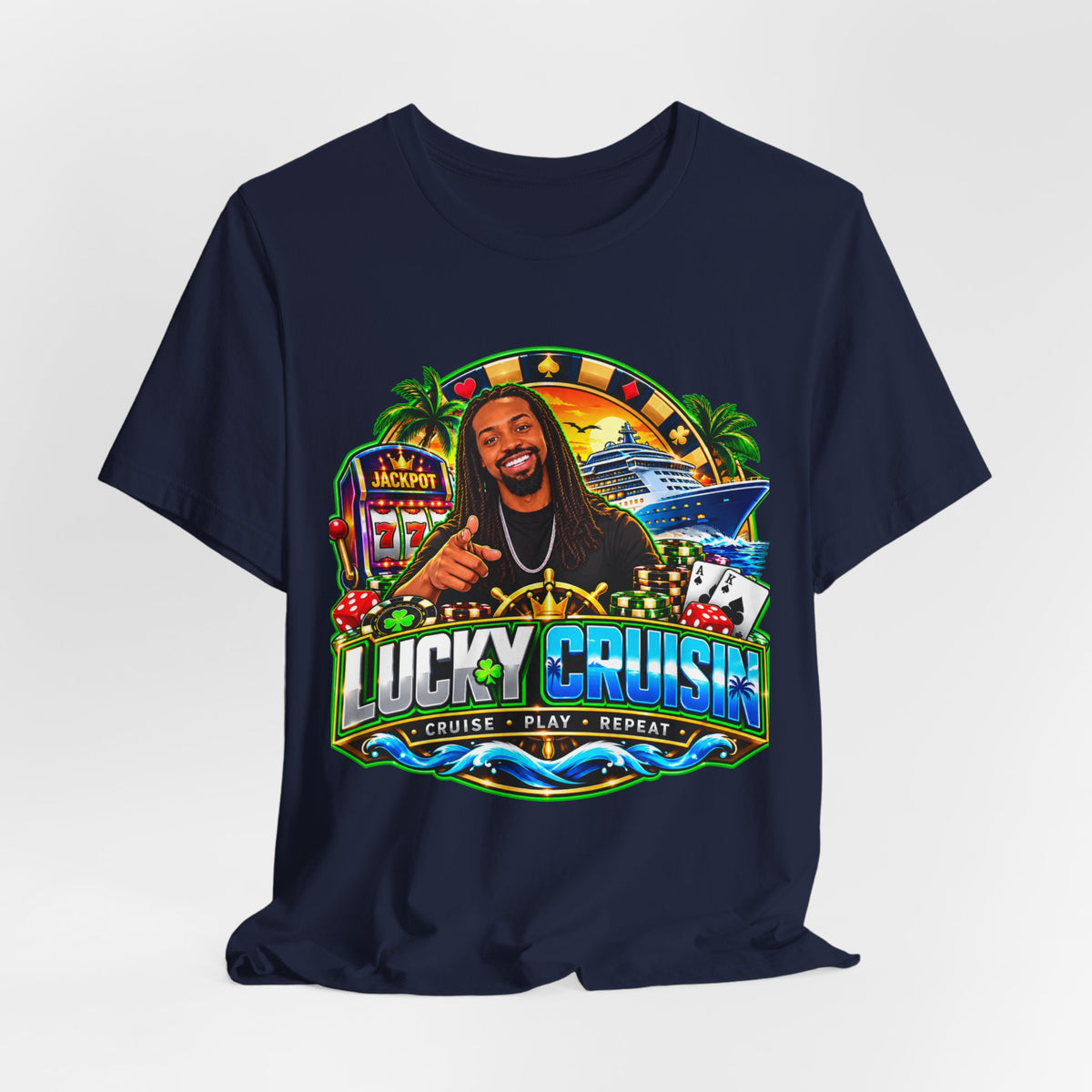 Lucky Cruisin' Tee — Casino Cruise Vacation Graphic Shirt