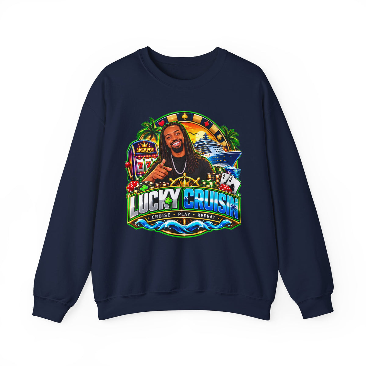 Lucky Cruise Crewneck Sweatshirt — Vibrant Casino Cruise Graphic