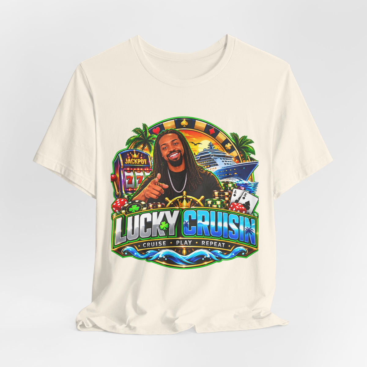 Lucky Cruisin' Tee — Casino Cruise Vacation Graphic Shirt